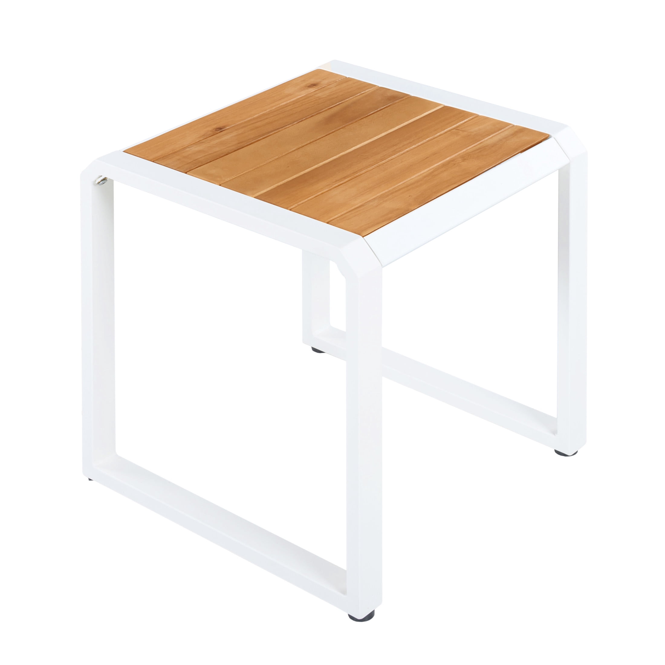 Christopher Knight Home Square Outdoor Accent Side Table with Acacia Wood Top, Iron Frame, White