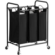 3-Bag Laundry Hamper, Rolling Laundry Sorter Cart Heavy-Duty Sorting Hamper w/Removable Bags and Brake Casters, Black
