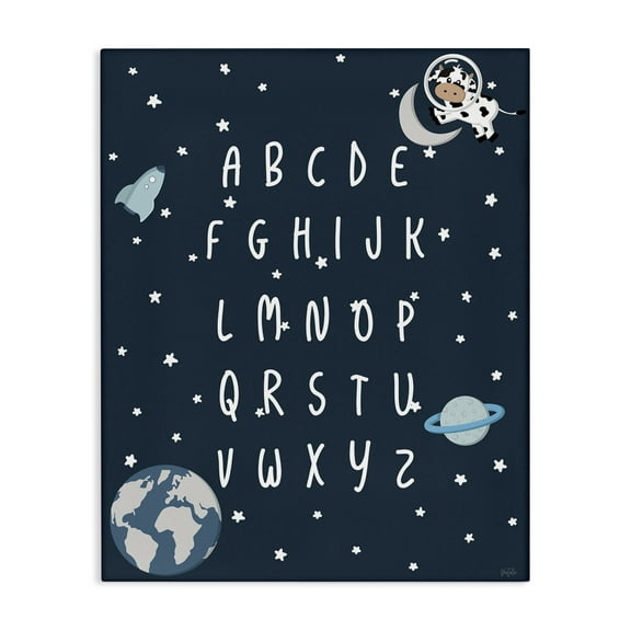 Stupell Industries Outer Space Alphabet Novelty Painting Gallery Wrapped Canvas Art Print Wall Art, 16 x 20