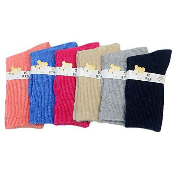 LLS 6 Pairs Pack Children Wool Socks Plain Color Size 0M-1Y (Blue,Gray,Navy,Rose,Orange,Beige)