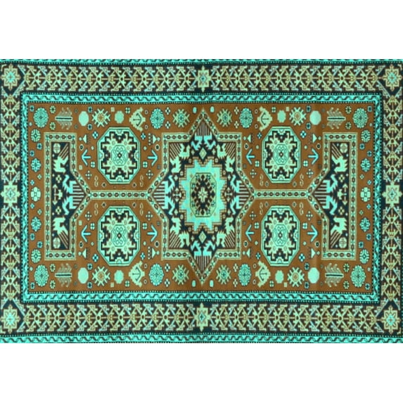 Ahgly Company Indoor Rectangle Persian Turquoise Blue Traditional Area Rugs, 7' x 9'