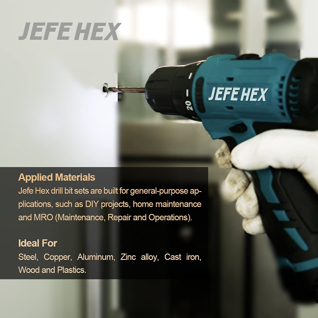 JEFE HEX 1/2" Dia. 5" OAL , 3-Flat Shank HSS Twist Drill Bit, Black and Gold Finish, 135 Degree Split Point (6-Piece)