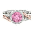 thumbnail image 2 of 2.32 ct Brilliant Round Cut Pink Zircon 18K White/Rose Gold Halo Solitaire with Accents Engagement Bridal Wedding Ring Band Set size 7.75, 2 of 7