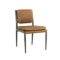 Pasargad Home Capri Brown Top Grain Leather Accent Chair with Metal legs