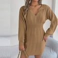 thumbnail image 7 of IROINNID Rollbacks Sweater Dress for Women Long Sleeve Dress Mid-Length Sweater Dress Long Sleeve Dress V-Neck Ladies Solid Outing Dresses,Khaki, 7 of 7
