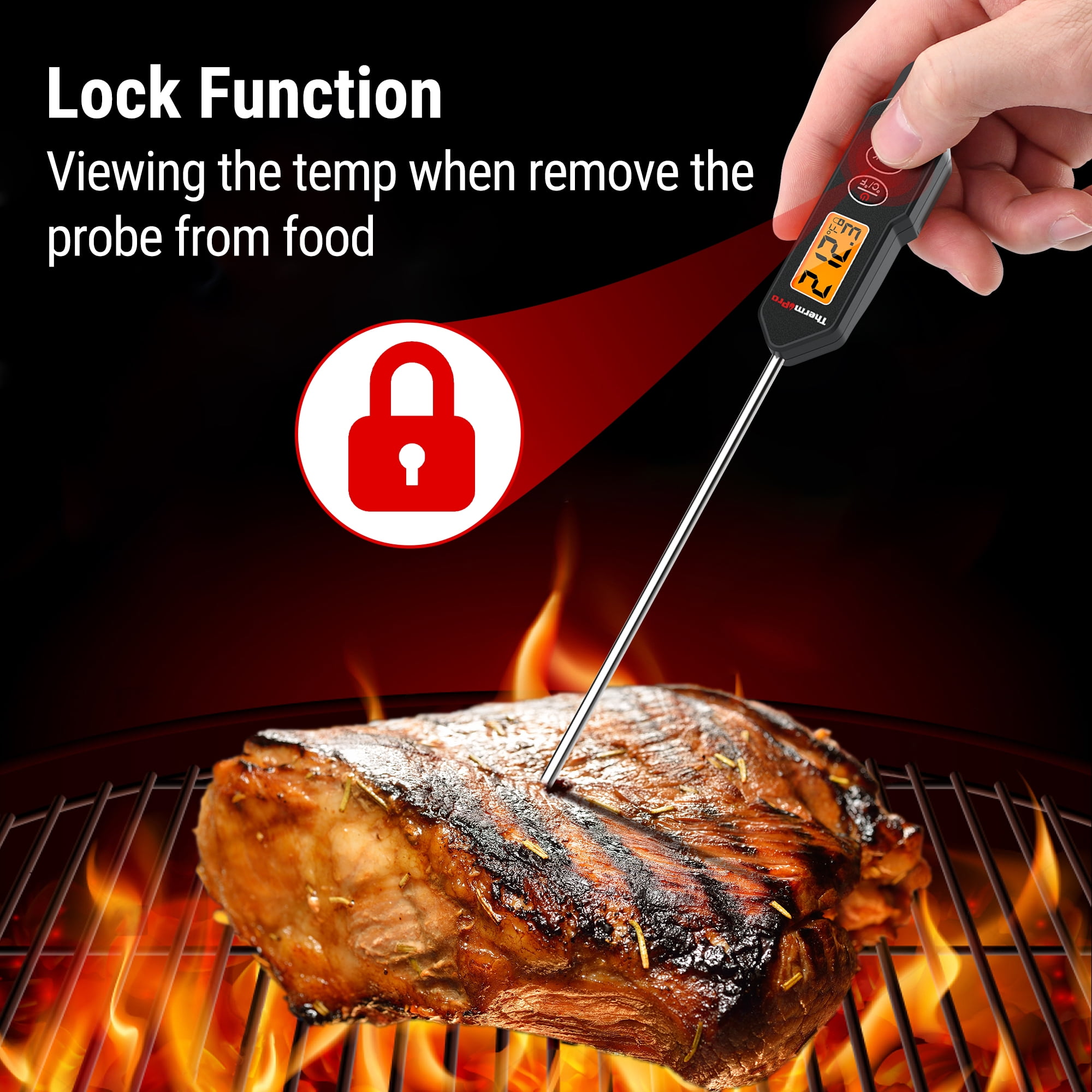 TP01H Digital Instant Read Meat Thermometer for Grilling Cooking BBQing  Smoking and Oven with Backlight