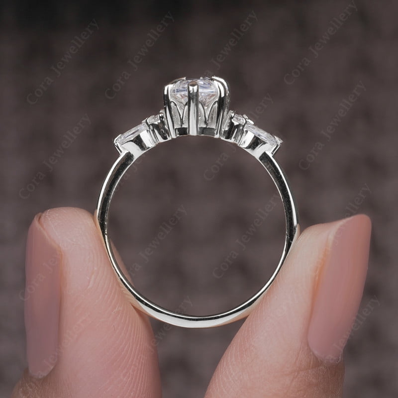 Cora Jewellery 1.5CT Marquise Cut Moissanite Engagement Ring for Women, 10K White Gold, 10.5 US