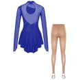 thumbnail image 5 of Doomiva Women Figure Skating Outfit Long Sleeve Rhinestone Dress with Mesh Boot Cover Tights Royal Blue S, 5 of 5