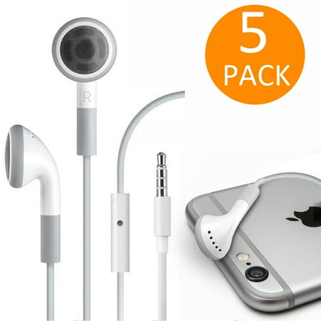 Fosmon 5 Pack of 3.5mm Earphone Mic for Samsung Galaxy S9+/S9 Apple iPhone 6 5S 5C 5 4S SE iPod iPad Earbud (Best Ipod Earbuds For Working Out)