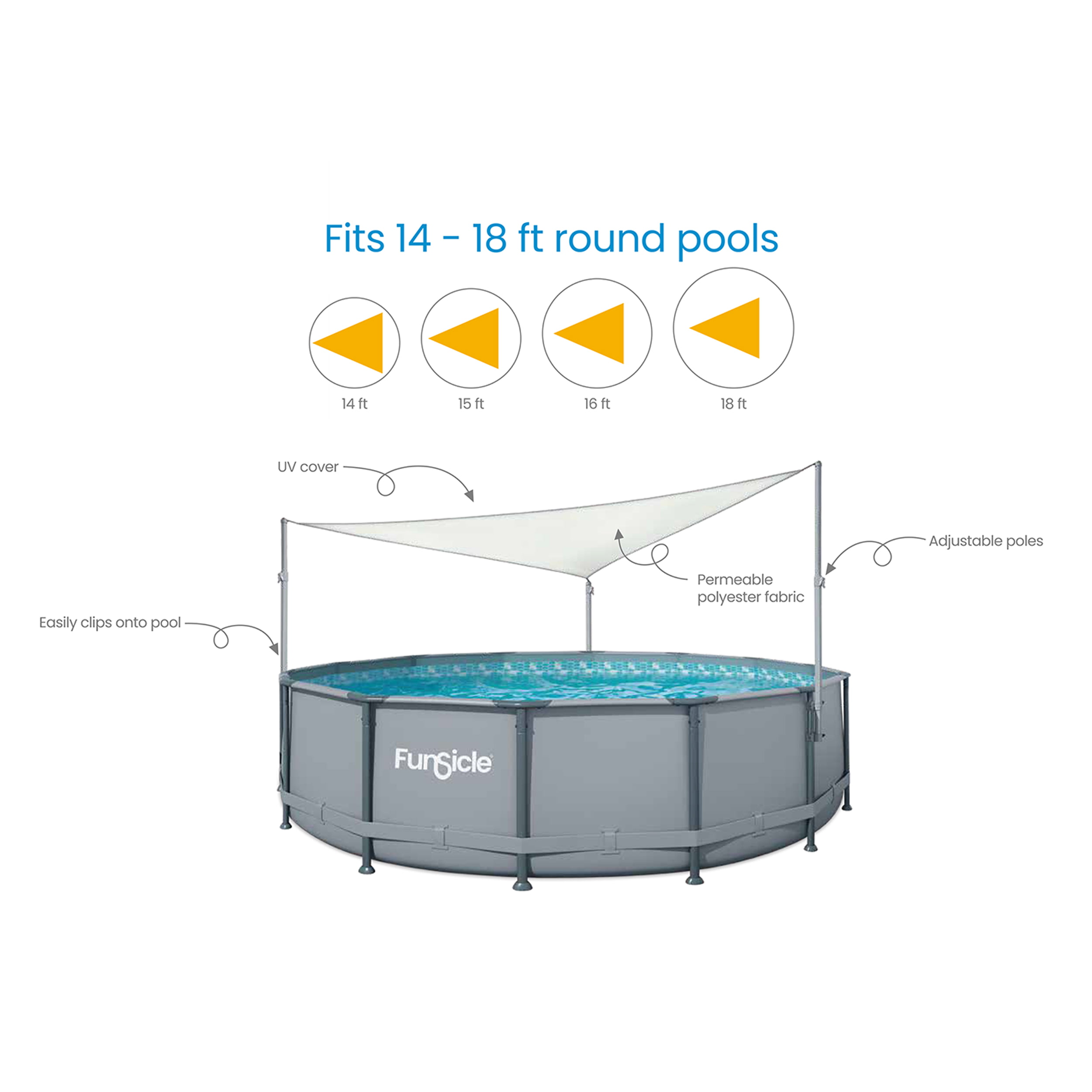Funsicle Above Ground Swimming Pool Canopy, For Outdoor Use, White,  Triangular, Adults, Unisex 
