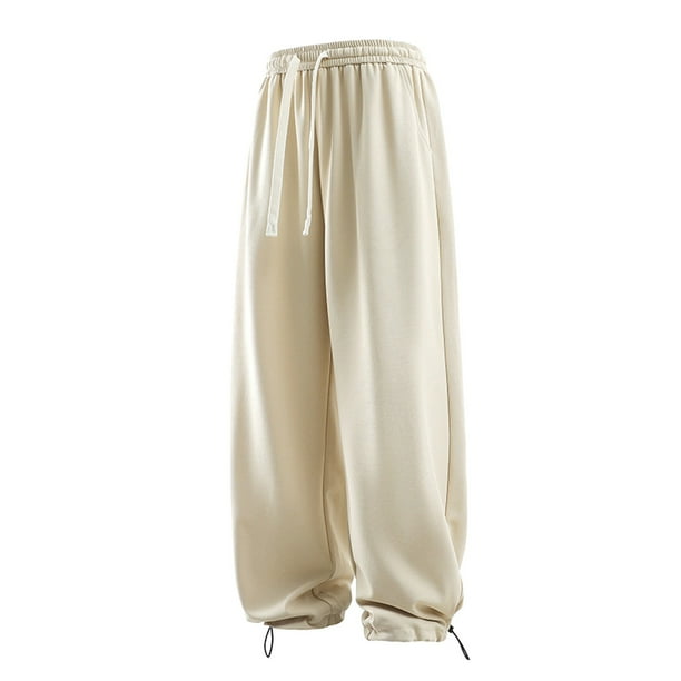 Pantalones cargo de senderismo para hombre: corte holgado, cintura con cordón, cinturilla elástica; pantalones deportivos informales con bolsillos utilitarios.