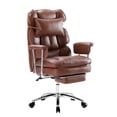 thumbnail image 3 of edx Executive Home Office Desk Chair, Ergonomic Big Tall High Back with Footrest & Lumbar Support, Reclining Comfy PU Leather Computer Gaming Chair with Swivel Wheels, Height Adjustable, Brown, 3 of 9
