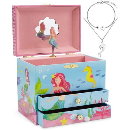 Jewelkeeper Mermaid Music Box & Jewelry Set - 3 Gifts for Girls - Girls' Jewelry Boxes with Mermaid Design