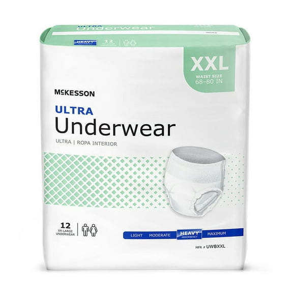 Unisex Adult Absorbent Underwear McKesson Ultra Pull On with Tear Away Seams 2X-Large Disposable Heavy Absorbency, Case of 48 - UWBXL