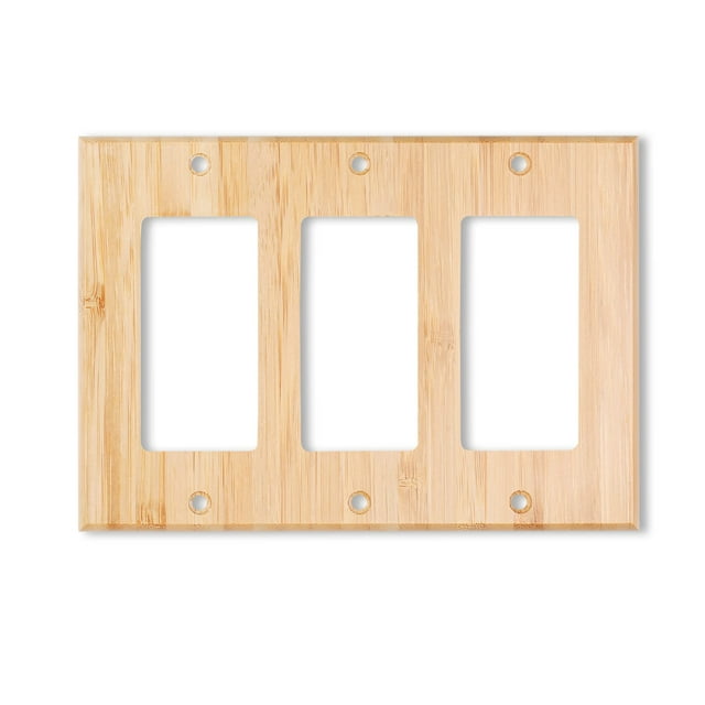Solid Wood Triple Rocker Light Switch Plate 4.5" X6.3" Bamboo Light Switch Cover Quality Raw Wooden Decorative Bedroom Kitchen Home Decor (Triple Rocker)
