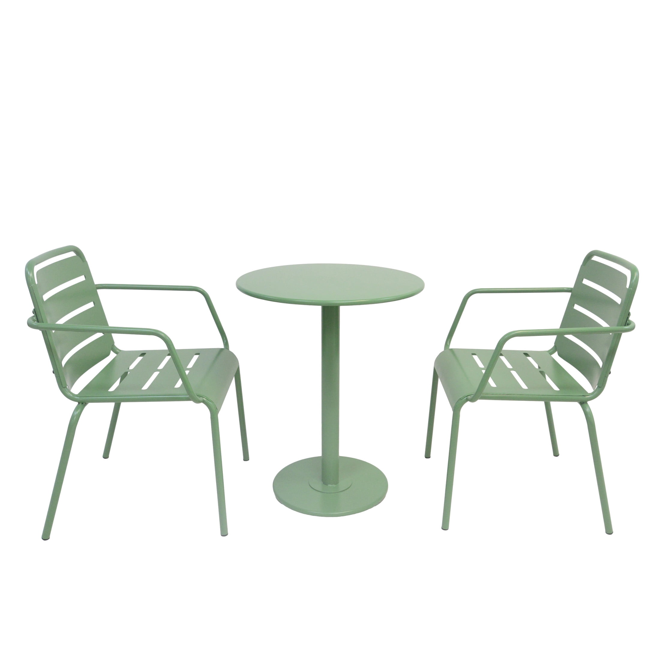 Christopher Knight Home 3-Piece Modern Outdoor Patio Iron Bistro Set with Round Table, Matte Green