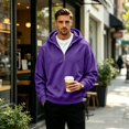 thumbnail image 6 of Men's Quarter Zip Hoodie Oversized Pullover Sweatshirt, Drawstring Hood Long Sleeve Athletic Workout Outdoor Casual Hooded Top Purple 3XL, 6 of 8
