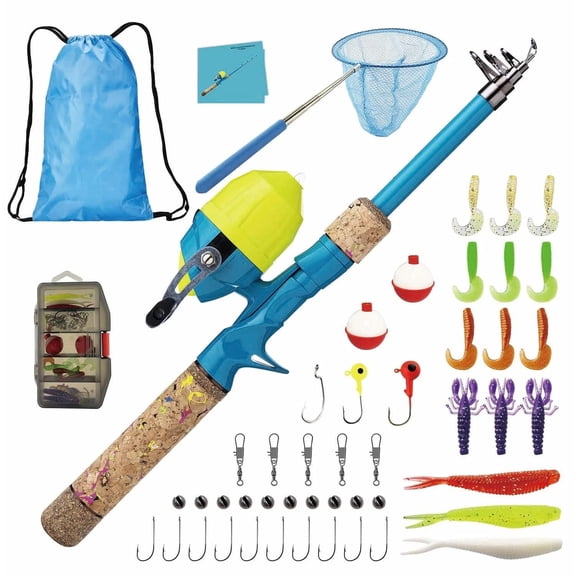Kids Fishing Pole Set Kids Fishing Rod and Reel Combo and Fishing Net Tackle...