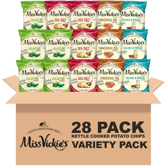 Miss Vickies Variety pack Kettle Cooked Potato Chips Bag, 1.375 oz, (28 Pack)