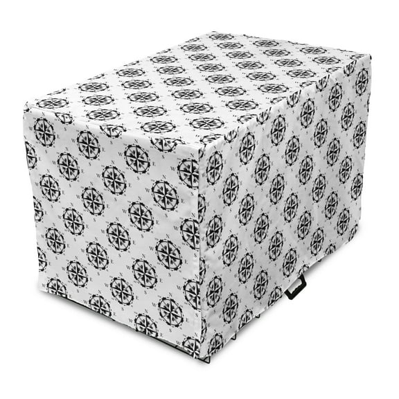 Compass Dog Crate Cover, Nautical Pattern Sailing Journey Pirate Ship Yacht Sailing Adventure, Easy to Use Pet Kennel Cover Small Dogs Puppies Kittens, 7 Sizes, Charcoal Grey and White, by Ambesonne