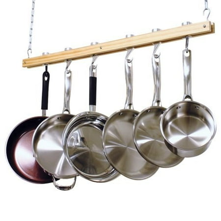 Cooks Standard Ceiling Mounted Wooden Pot Rack Single Bar 36