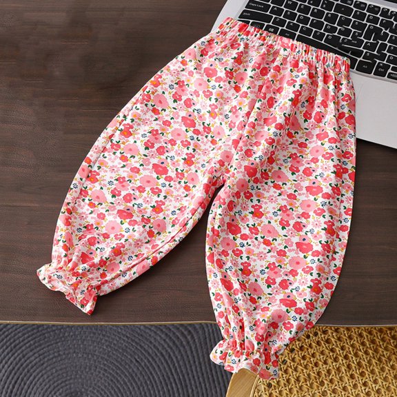 Avtoify Girls Pants Toddler Kids Girls Fashion Comfortable Floral Print Sweet Ruffle Tapered Pants