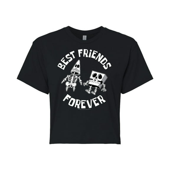 SpongeBob SquarePants - Best Friends Forever - Juniors Cropped Cotton Blend T-Shirt