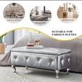 thumbnail image 5 of Storage Ottoman Bench, Faux Leather Upholstered Entryway Bench with Crystal Buttons and Silver Metal Legs, Large Storage Bench for End of Bed, Living Room, Bedroom, Entryway, Silver, 5 of 8