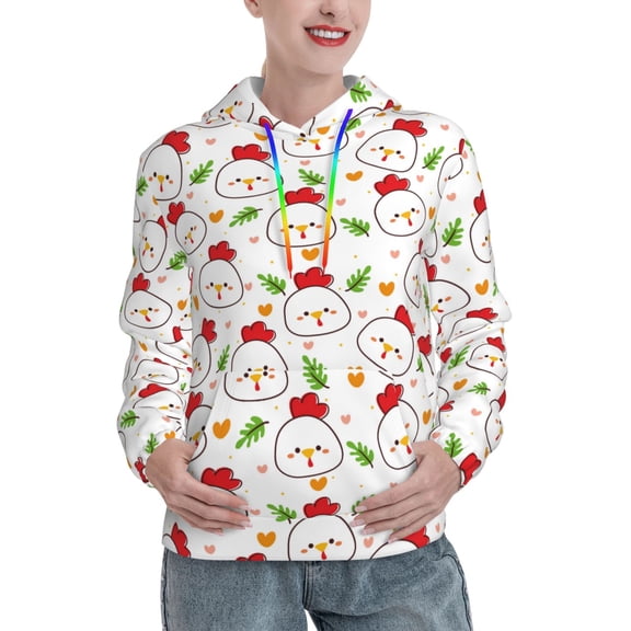 Honeii Chicken And Plant Pattern Womens Oversized Hoodies Long Sleeve Sweatshirts Pullover Fall Outfits with Pocket-