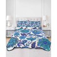 thumbnail image 2 of Quilts Twin-XL Size Bedding Set, Blue Boho Floral Lightweight Quilted Comforter, Abstract Art Paisley Flower Soft Reversible Bedspread Coverlet with Pillow Covers for All Season, 68" x 98", 2 of 7