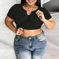 thumbnail image 2 of Dagugfen Crop Tops for Women Notch V Neck Short Sleeve Tshirts with Built in Bra Solid Color, 2 of 7