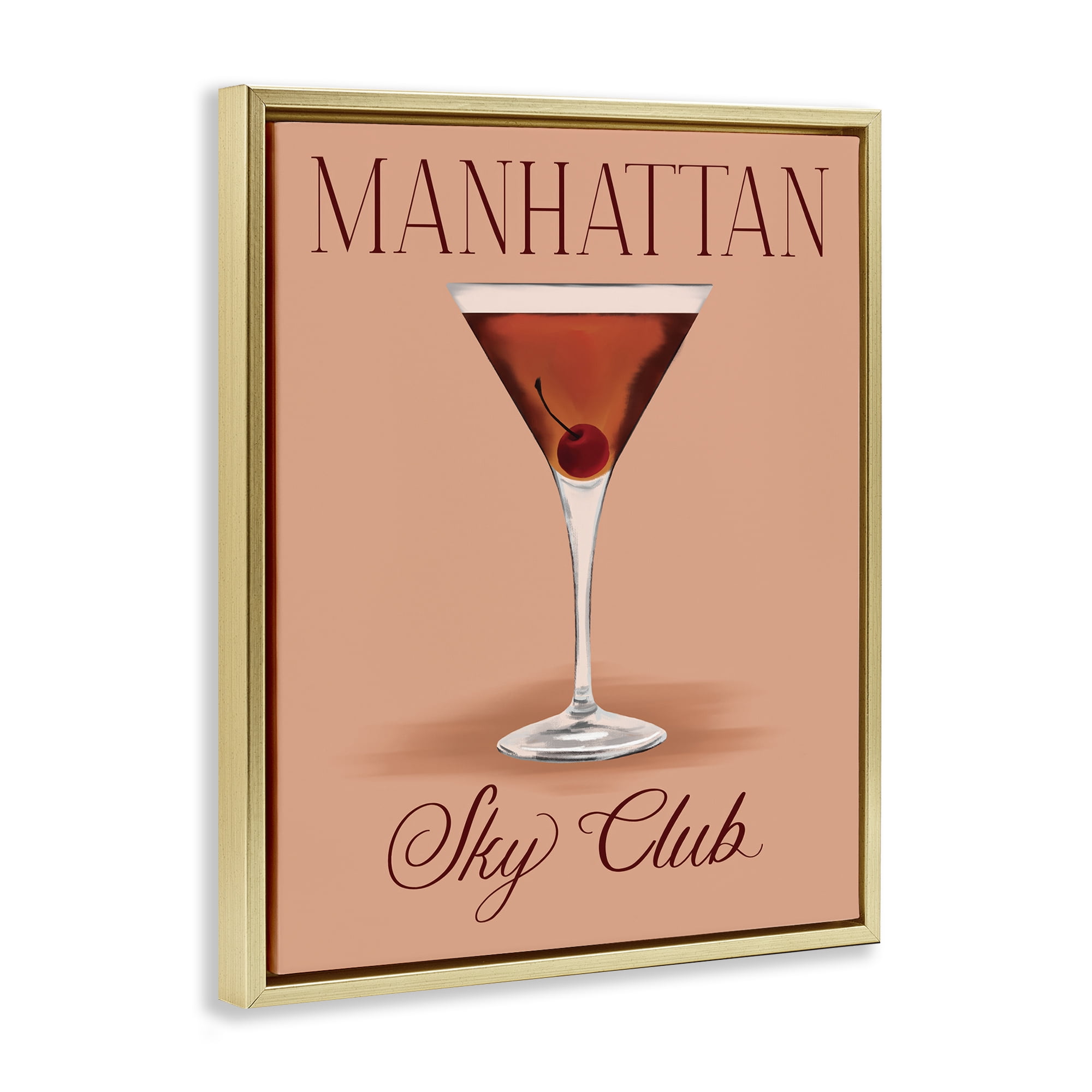 Stupell Industries Manhattan Sky Club Drink Food & Beverage Painting Gold Floater Framed Canvas Art Print Wall Art, 17 x 21