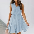 thumbnail image 2 of Fesfesfes Summer Dresses for Women Chiffon Pom Pom V-Neck Drawstring Dress Casual Solid Color Sleevless Beach Dress Short Skirt Mini Sun Dress, 2 of 6