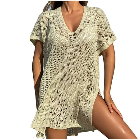 DISKEBUISS Women s Summer Swimsuit Hollow out Bikini Beach Swimwear Crochet Cover Up Beach-Dress for Summer