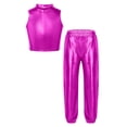 thumbnail image 3 of TiaoBug Kids Girls Metallic Sleeveless Mock Neck Crop Tank Top and Shiny Pants Set for Jazz Hip-Hop Dance Rose Red 8, 3 of 6