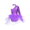 thumbnail image 2 of CHICTRY Kids Girls School Dance Stage Show Outfit Single Long Sleeve Sparkly Sequins Ballet Tutu Leotard Dress Purple 6, 2 of 5