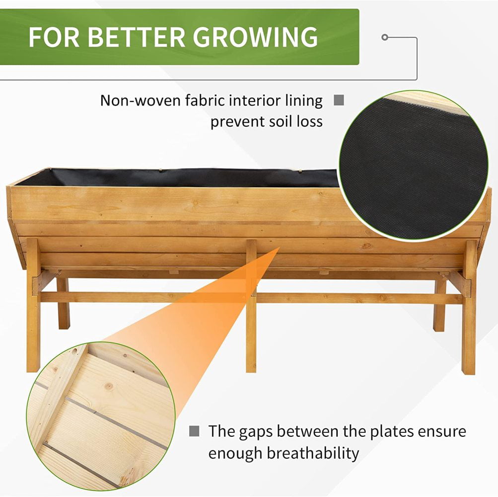 Outsunny 70'' Raised Garden Bed Wooden Planter Box with Funnel Design Large Growing Space and Great Breathability Brown High Weight Capacity and Non-Woven Fabric 
