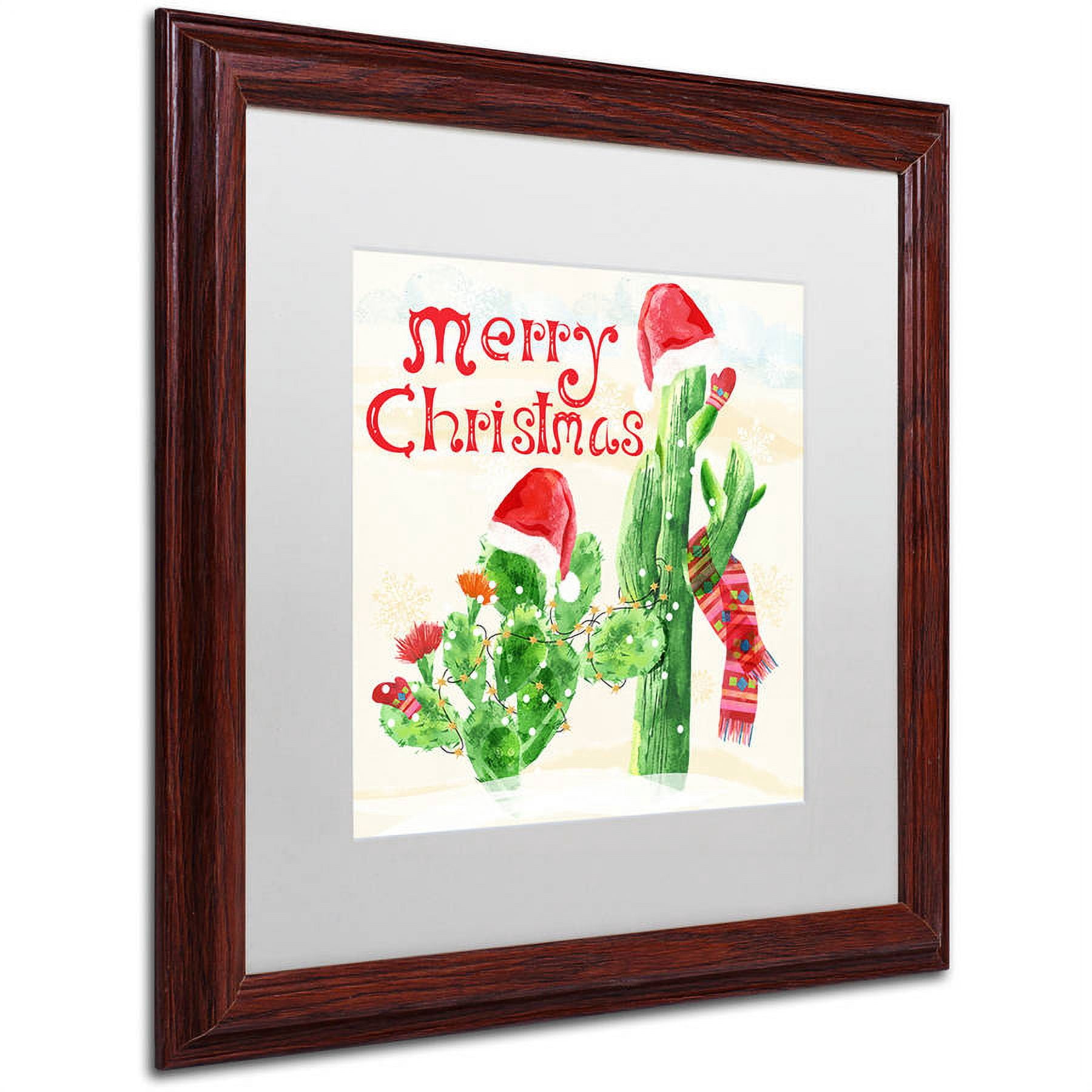 Trademark Fine Art "Xmas Cactus" Canvas Art by Lisa Powell Braun, White Matte, Wood Frame