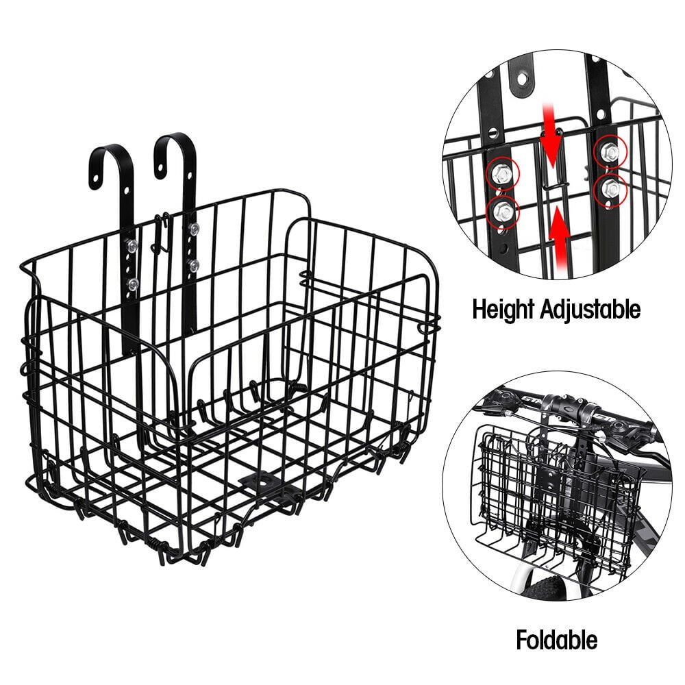 Foldable Bicycle Bike Basket Front Rear Metal Wire Storage Carrier Height Adjust 