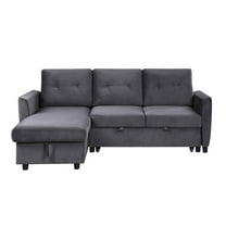 Hudson Dark Gray Velvet Reversible Sleeper Sectional Sofa with Storage Chaise