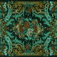 thumbnail image 1 of Ahgly Company Machine Washable Indoor Square Medallion Turquoise Blue French Area Rugs, 5' Square, 1 of 4