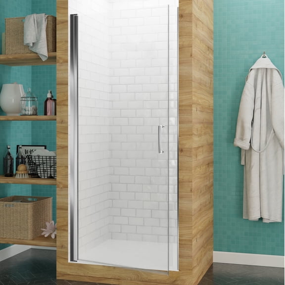 Lancer Series 29.4"W x 72"H Hinged Semi-Frameless Shower Door in Polished Chrome with Tsunami Guard Tempered Glass