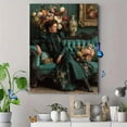 thumbnail image 4 of Victorian Lady Portrait Canvas Art, Woman in Floral Gown on Turquoise Sofa, Antique Romantic Decor, 4 of 8