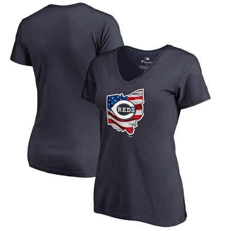 Cincinnati Reds Fanatics Branded Women's 2019 Stars & Stripes Banner State Plus Size V-Neck T-Shirt -