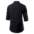 thumbnail image 1 of PENGXIANG Men‘S Comfortable Top Button V Neck Solid Color Slim Long Sleeve Blouse, 1 of 6