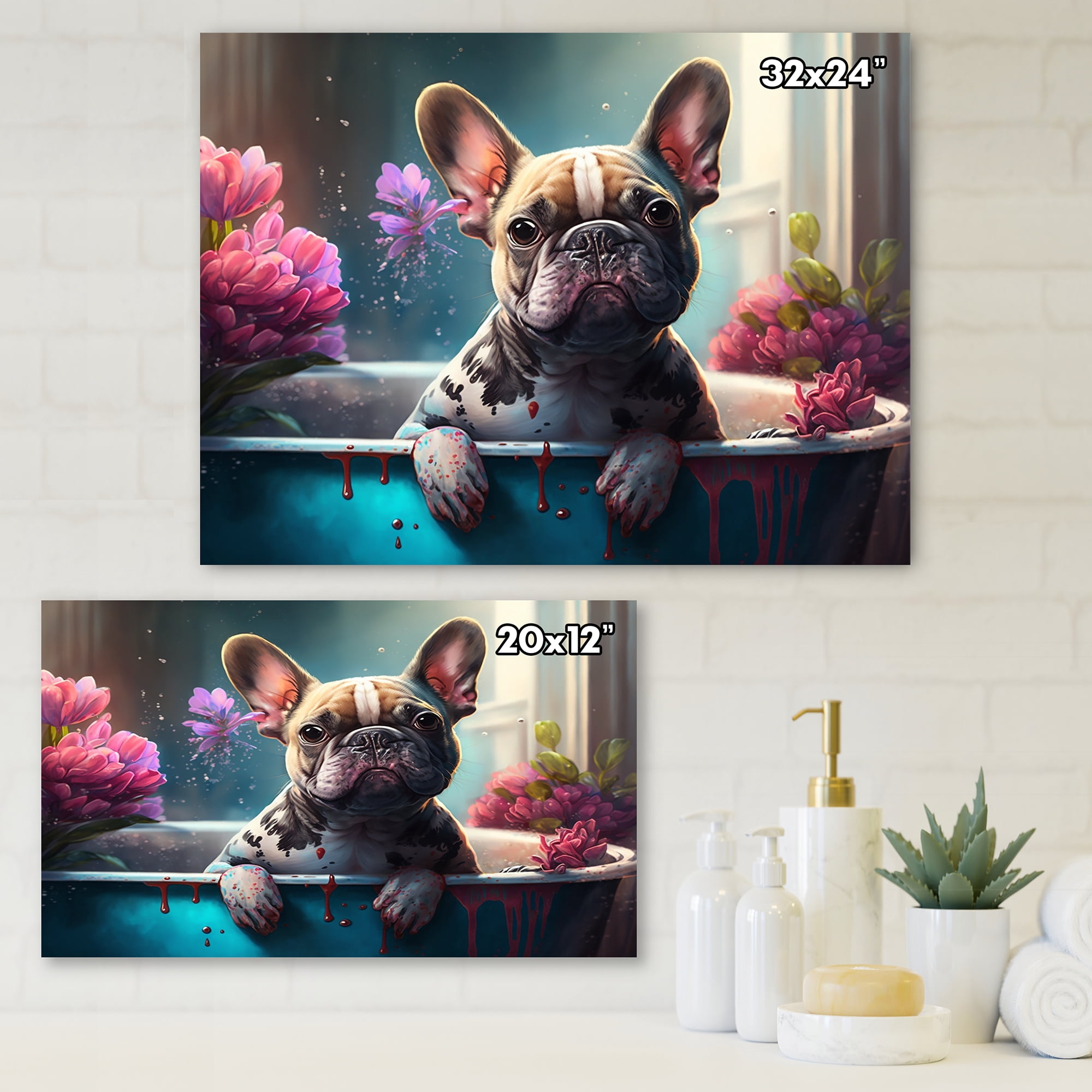 Designart Sad Bulldog Sitting In The Tub Canvas Wall Art