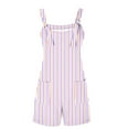thumbnail image 5 of Summer Savings Clearance 2025! Akafmk Women Summer Jumpsuits Shorts Casual Stripe Print Overalls Adjustable Loose Rompers with Pockets Pink 2XL, 5 of 5
