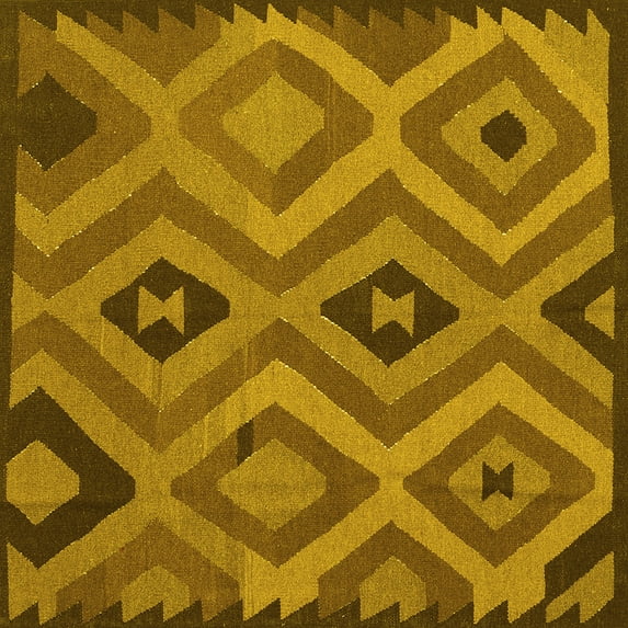 Ahgly Company Machine Washable Indoor Square Southwestern Yellow Country Area Rugs, 4' Square