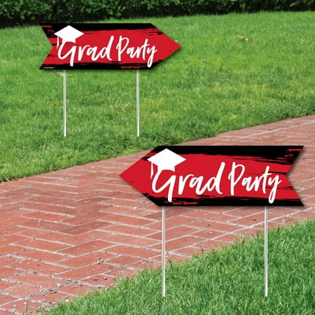 Red Grad - Best is Yet to Come - Red Graduation Party Sign Arrow - Double Sided Directional Yard Signs - Set of
