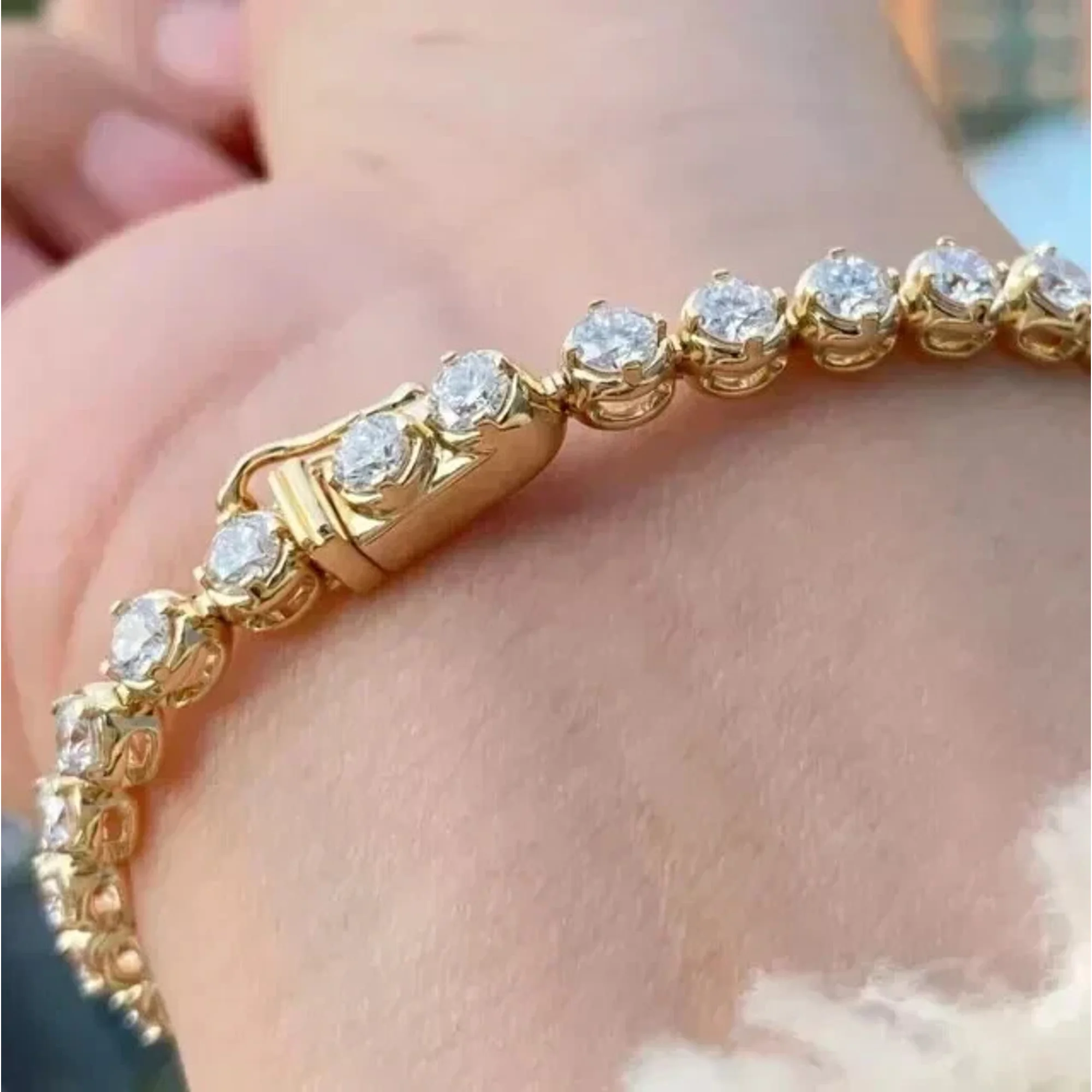 10Ct Round Cut Lab Created Diamond Women Tennis Bracelet 14K Yellow Gold Plated